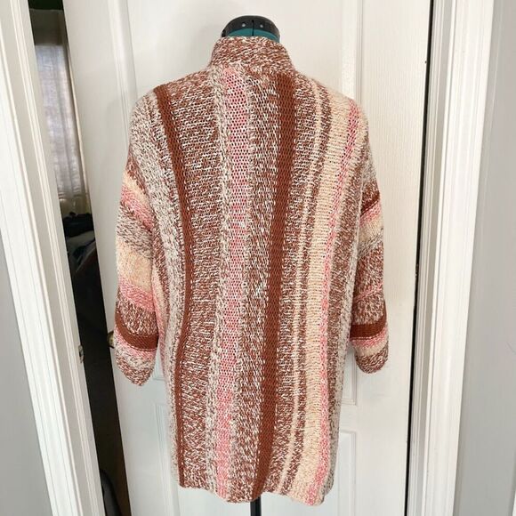 J. Jill Chunky Knit Stripe Open Front Cotton 3/4 Sleeve Cozy Cardigan Sweater - Picture 4 of 11